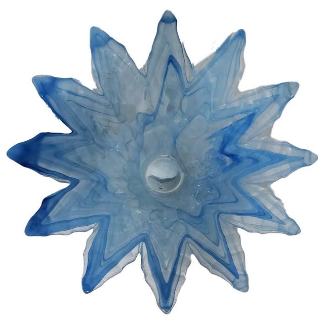 15" Vintage 1970s Lavorazione Arte Murano Powder Blue Splash Centerpiece Bowl For Sale - Image 9 of 10