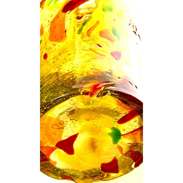 Mid 20th Century Tall Yellow Hand-Blown Glass Bottle in Murano Style For Sale - Image 14 of 17