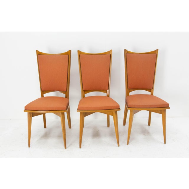 Mid-Century Dining Chairs in Beech and Red Moleskine, France, 1950s, Set of 6 For Sale - Image 10 of 13