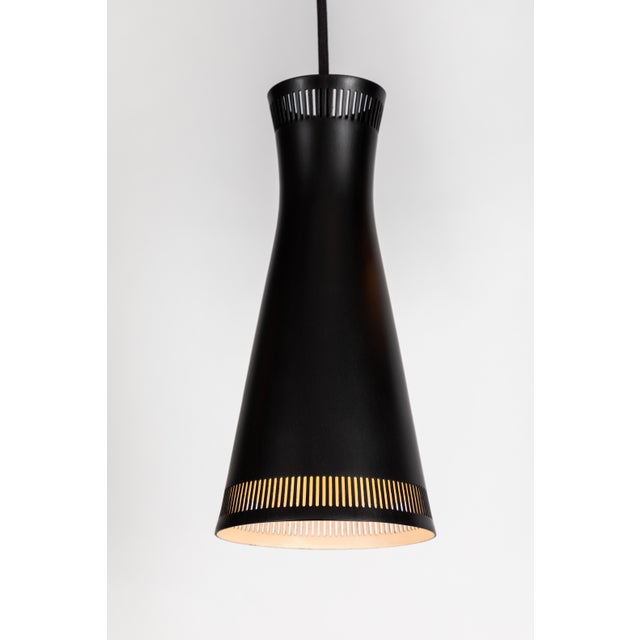 Mid-Century Modern 1950s Mauri Almari Perforated Black Metal Pendant for Idman Oy Finland For Sale - Image 3 of 12