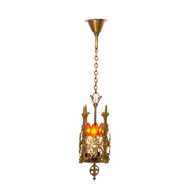 1920s Spanish Revival Foyer or Hallway Light With Original Gold Brass Finish #2615 For Sale - Image 4 of 18