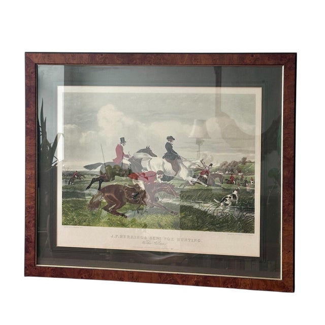 Antique 19th C. framed fox hunting print titled “The Run,” after a painting by J. F. Herring Sr.. This scene captures...
