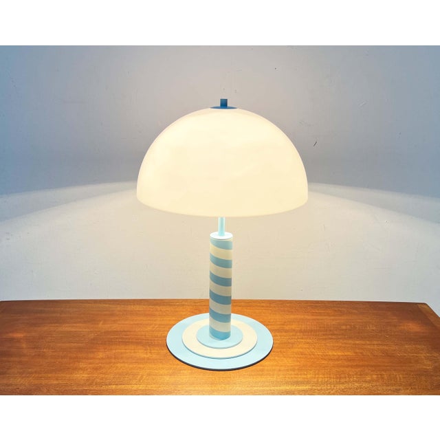 German Postmodern Table and Floor Lamps with Light Blue and White Swirl Pattern, 1980s, Set of 2 For Sale - Image 9 of 18