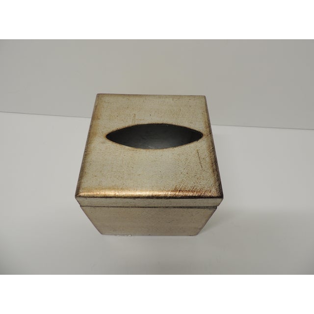 Modern Vintage Florentine Silver & Gold Leaf Over Wood Tissue Box Holder For Sale - Image 3 of 5