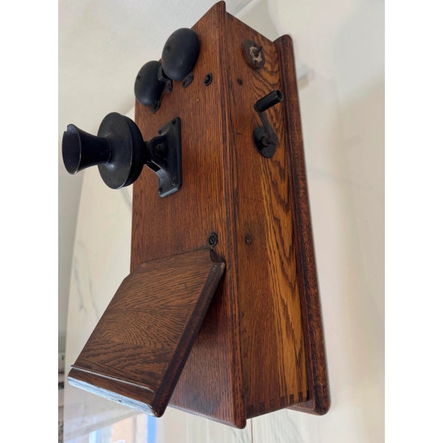 American Late 20th Century American Electric Wood and Bakelite Antique Wall Crank Phone For Sale - Image 3 of 12