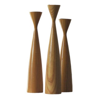 Scandinavian Wooden Candleholders, Set of 3 For Sale