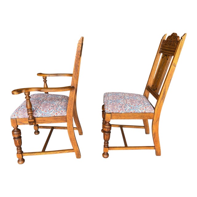 1930 Solid Oak Draw Leaf Table With Matching Original Chairs For Sale - Image 11 of 12