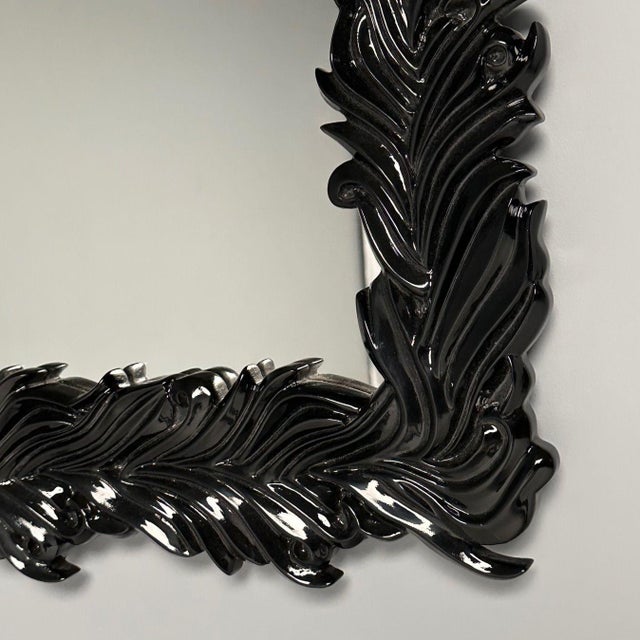 Black Serge Roche Style, Modern, Rectangular Leaf Wall Mirrors, Black Lacquer For Sale - Image 8 of 10