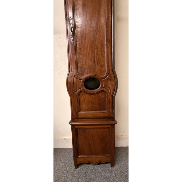 Chestnut Early 19th Century Louis XV Style Country French Walnut Tall Case Clock With Morbier Movement & Porcelain Dial For Sale - Image 8 of 12