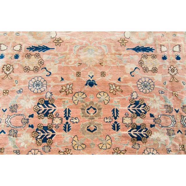 Contemporary 1990s Vintage Oushak Allover Salmon Navy Hand-Knotted Rug - 12’ X 18’1" For Sale - Image 3 of 10