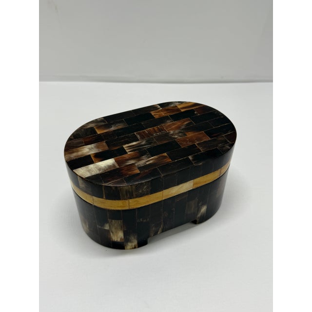 Vintage Neoclassical Style Horn Mosaic Cigar Box by Enrique Garcel, Colombia For Sale - Image 4 of 7