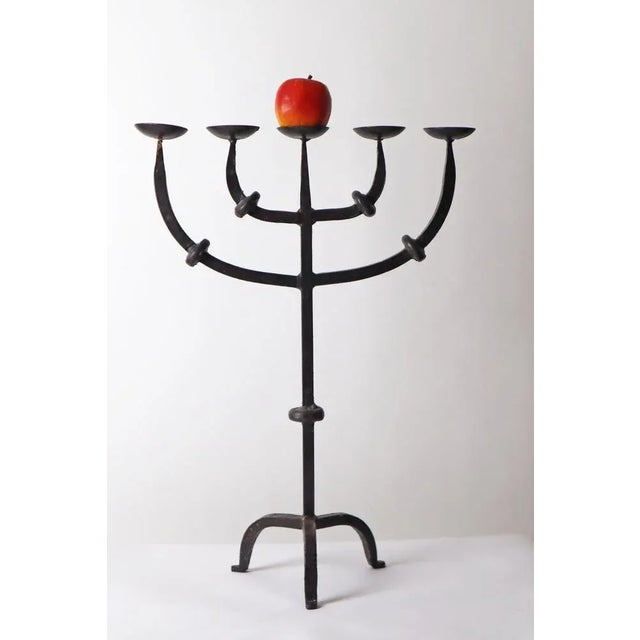 Mid-Century Modern Large Brutalist Wrought Iron 5-Arm Candleholder For Sale - Image 3 of 11