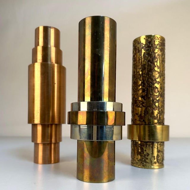 Sculptural Brass Cylinder Vases, Germany, 1970s, Set of 3 For Sale - Image 3 of 13