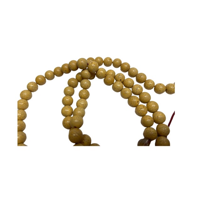 Bodhi Dots Pattern Cream Yellow Color 108 Beads Hand Rosary Praying Chain For Sale - Image 4 of 5