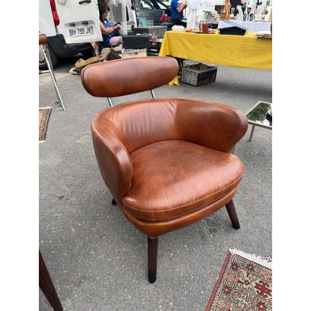 1950s French Mid Century Leather Club Chairs, Pair For Sale - Image 5 of 6