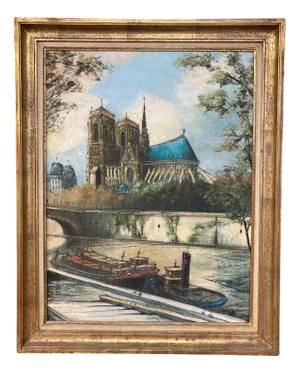 French School, Notre-Dame-De-Paris, 1950s, Oil on Canvas, Framed
