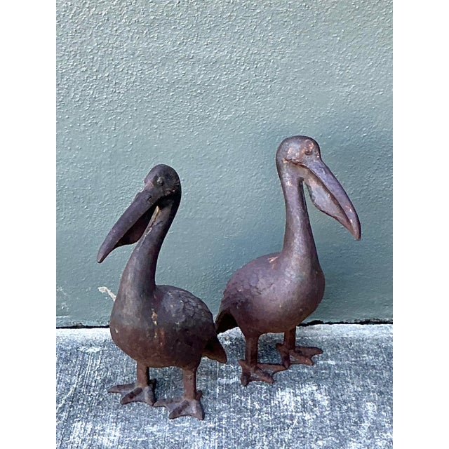 Late 20th Century Vintage Boho Patinated Wrought Iron Pelicans - Set of 2 For Sale - Image 5 of 7