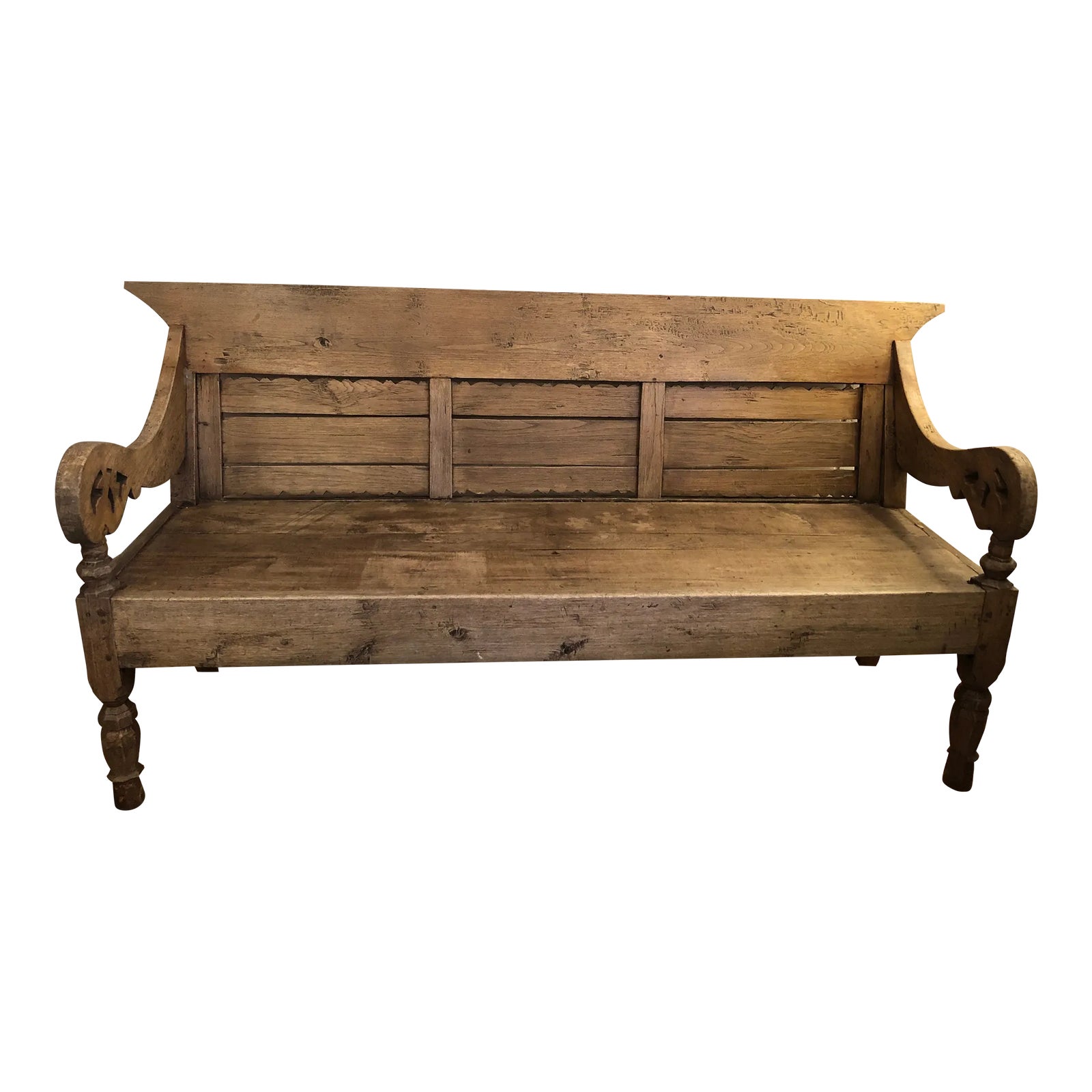 Large Rustic Carved Teak Bench From Jakarta Chairish