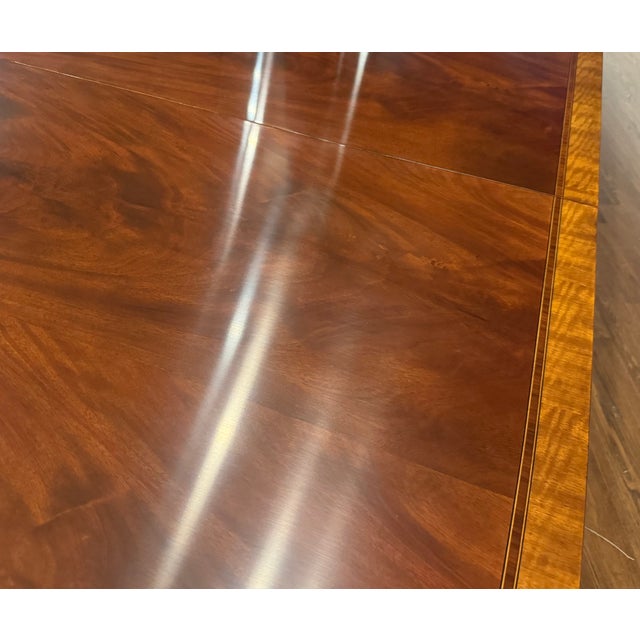 Traditional Mahogany Scallop Cornered Double Pedestal Mahogany Dining Table by Leighton Hall - Showroom Sample For Sale - Image 13 of 15