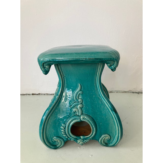 Turquoise Glazed Terra Cotta Garden Seat Chairish