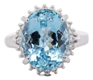 7.15 Carat Oval Aquamarine & Diamond Floral Filigree Platinum Ring, Size 6