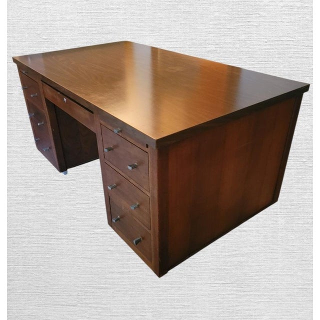 Vintage Alma Mid Century Modern Tanker 6 Drawer Solid Wood Large Desk For Sale - Image 10 of 17