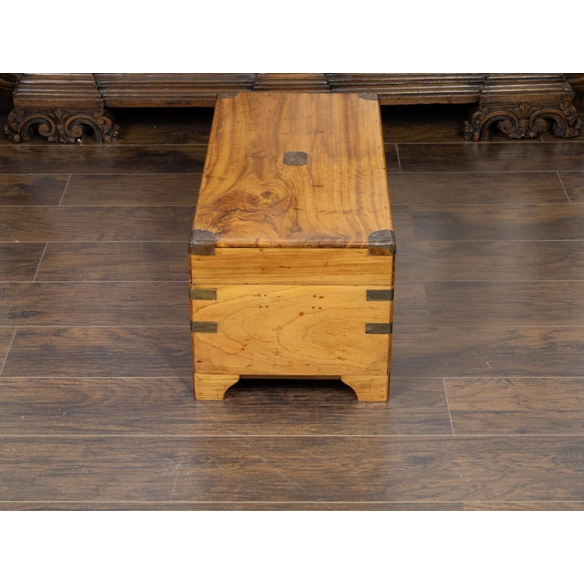 Wood English 1890s Camphor Wood Small Trunk with Brass Accents and Bracket Feet For Sale - Image 7 of 10