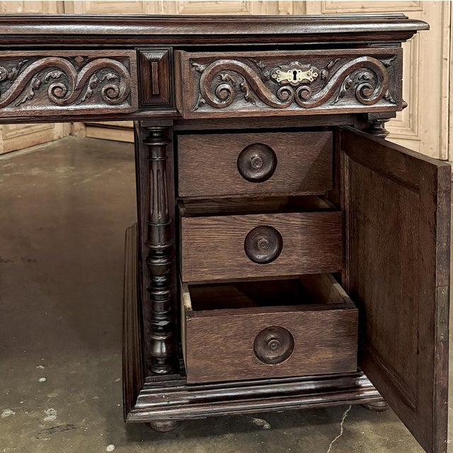 Antique French Neoclassical Henri II Oak Partner's Desk For Sale - Image 13 of 14