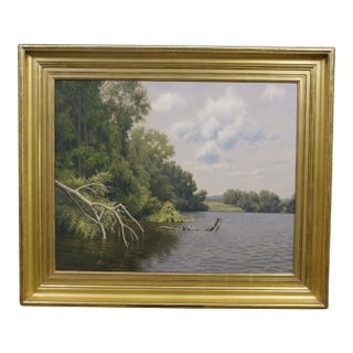 Lewis Bryden Green Meadow Bend Plein Air Landscape Oil Painting 38" For Sale