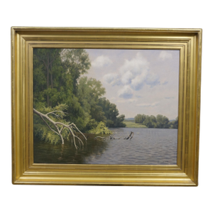 Lewis Bryden Green Meadow Bend Plein Air Landscape Oil Painting 38"