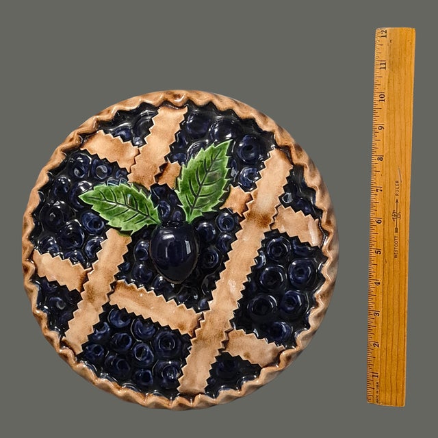Ceramic Vintage Sanor Portuguese Ceramic Blueberry Pie Keeper "Trompe L'oeil" For Sale - Image 7 of 10
