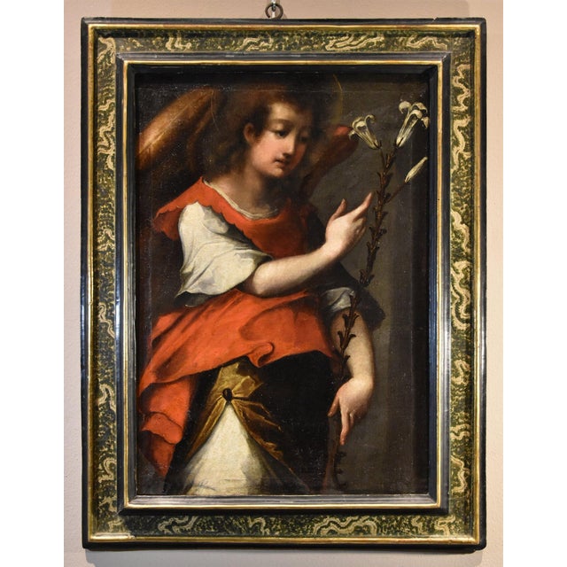 17th-century tuscan painter angel of the annunciation oil on canvas (52 x 74.5 cm - framed 94 x 71 cm) full details of the...