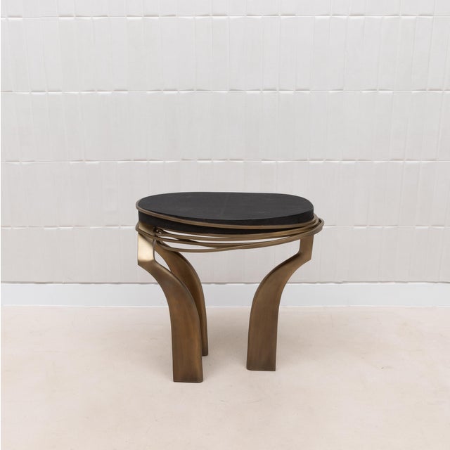 Kifu Paris Side Table in Black Shagreen With Bronze Patina Brass by Kifu Paris For Sale - Image 4 of 12