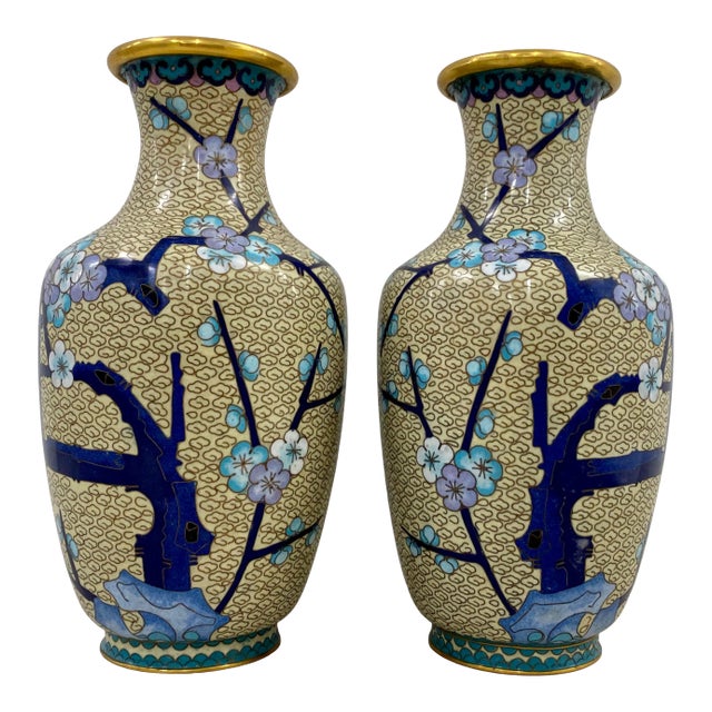 Cloisonne Vases, a Pair - Early to Mid 20th Century For Sale