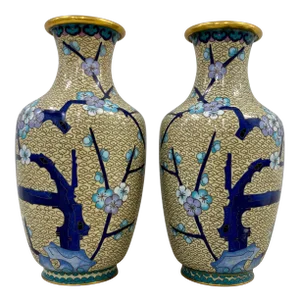 Cloisonne Vases, a Pair - Early to Mid 20th Century
