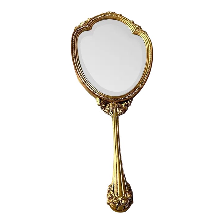 19th Century French Louis XVI Vanity/ Hand Mirror in Bronze Chairish