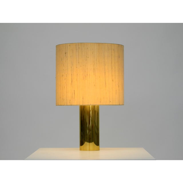 Vintage Brass Table Lamp with Wild Silk Shade from Vereinigte Werkstätten Collection, 1970s For Sale - Image 10 of 18