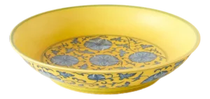 Floral Plate with Underglaze Blue on Yellow Ground