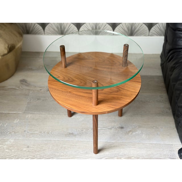 Mid-Century Modern-Style Walnut Wood and Glass "Unison" Side Tables by Design Within Reach For Sale - Image 12 of 16