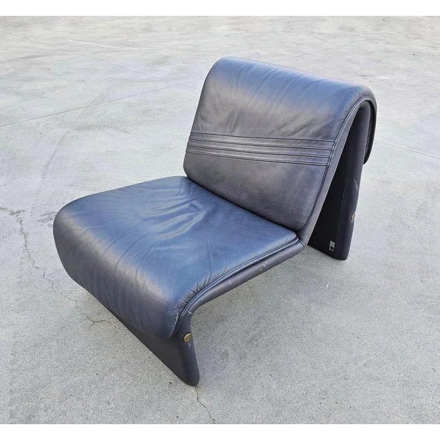 Postmodern Leather Lounge Chair in style of Etienne Fermigier, Switzerland, 1978 For Sale - Image 4 of 12