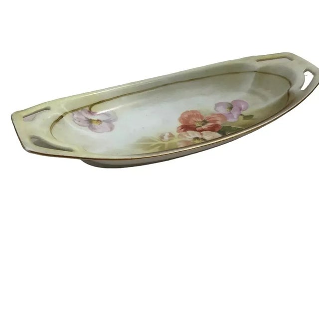 Traditional 18th Century Rs Prussia Tillowitz Oval Relish Dish with Hand Painted Flowers For Sale - Image 3 of 5