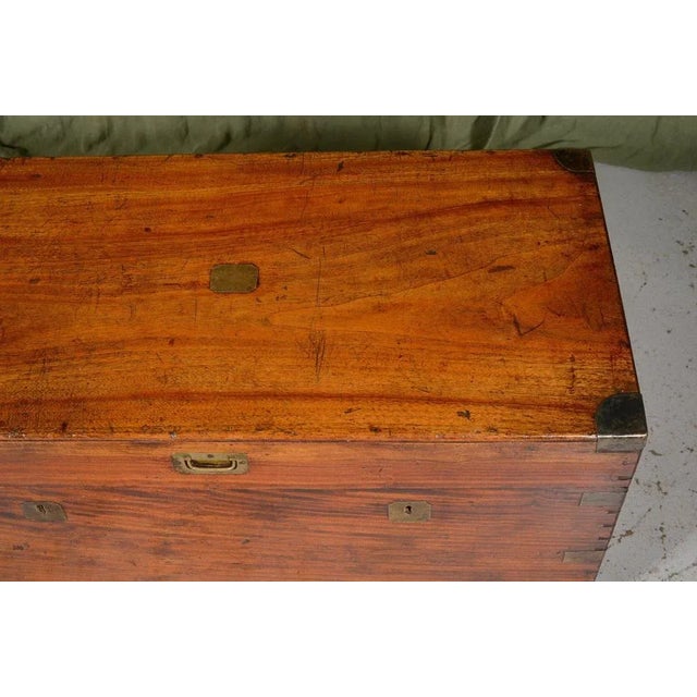 Large Double Lock Camphor Wood Campaign Chest, 1850s For Sale - Image 6 of 12