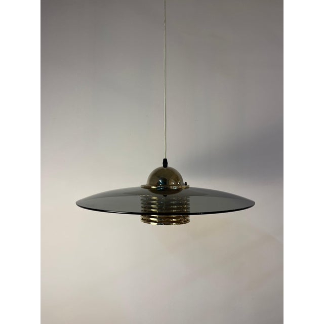Pendant Lamp in Smoked Glass and Brass by Jan Eskil Eskilsson for Belid For Sale - Image 5 of 11