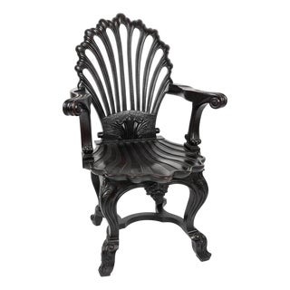 Vintage Hand Carved Solid Wood Unique Side Arm Chair For Sale
