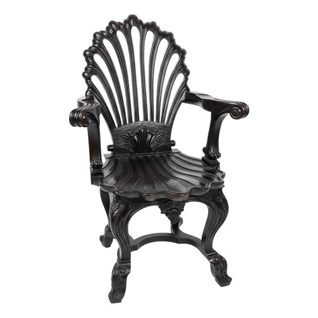 Vintage Hand Carved Solid Wood Unique Side Arm Chair For Sale