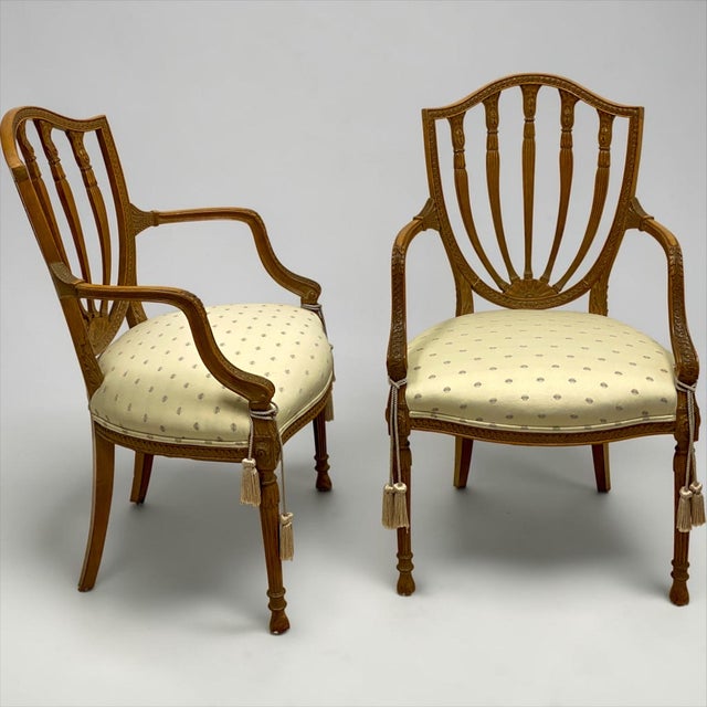 Baker Furniture Carved Fruitwood Shieldback Adam Style Chairs, Pair For Sale - Image 9 of 10