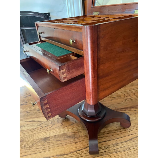 Mid 19th Century Mid 19th Century Antique Empire Rare Maghogany Vanity 3-Drawer Jewelry, Mirror Compartment & Pull Out Desk Table Cabinet For Sale - Image 5 of 12