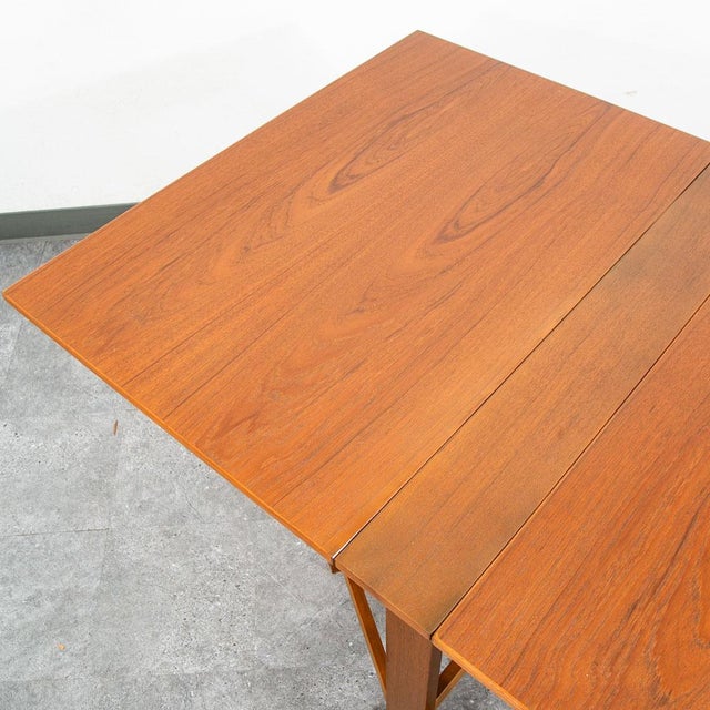 Mid Century Danish Modern Dining Table Drop Leaf Gate Leg Folding Teak MCM For Sale - Image 11 of 12