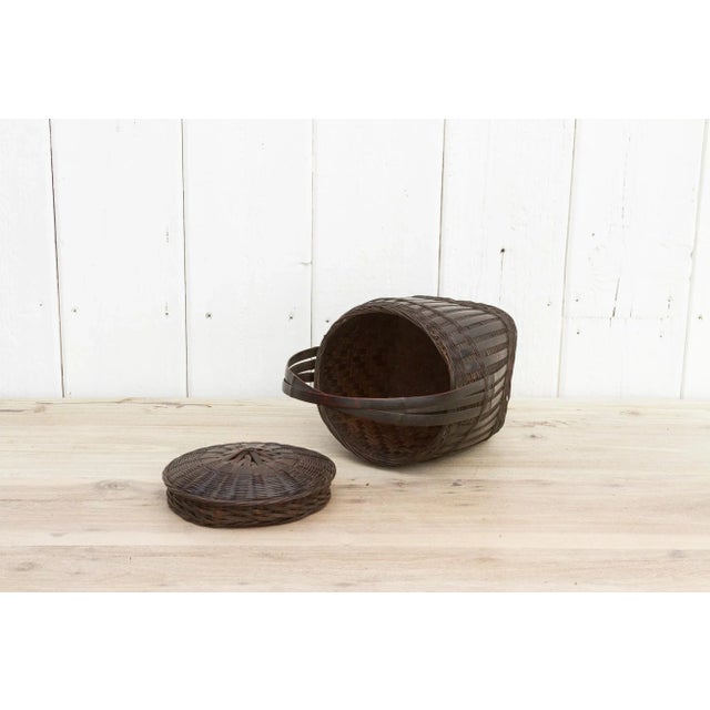 Wood Vintage Thai Wicker Market Basket For Sale - Image 7 of 9