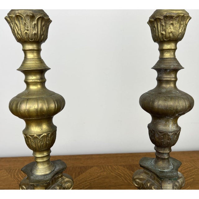 Vintage Brass Ornate Decorative Candleholders, Set of 2 For Sale - Image 5 of 18